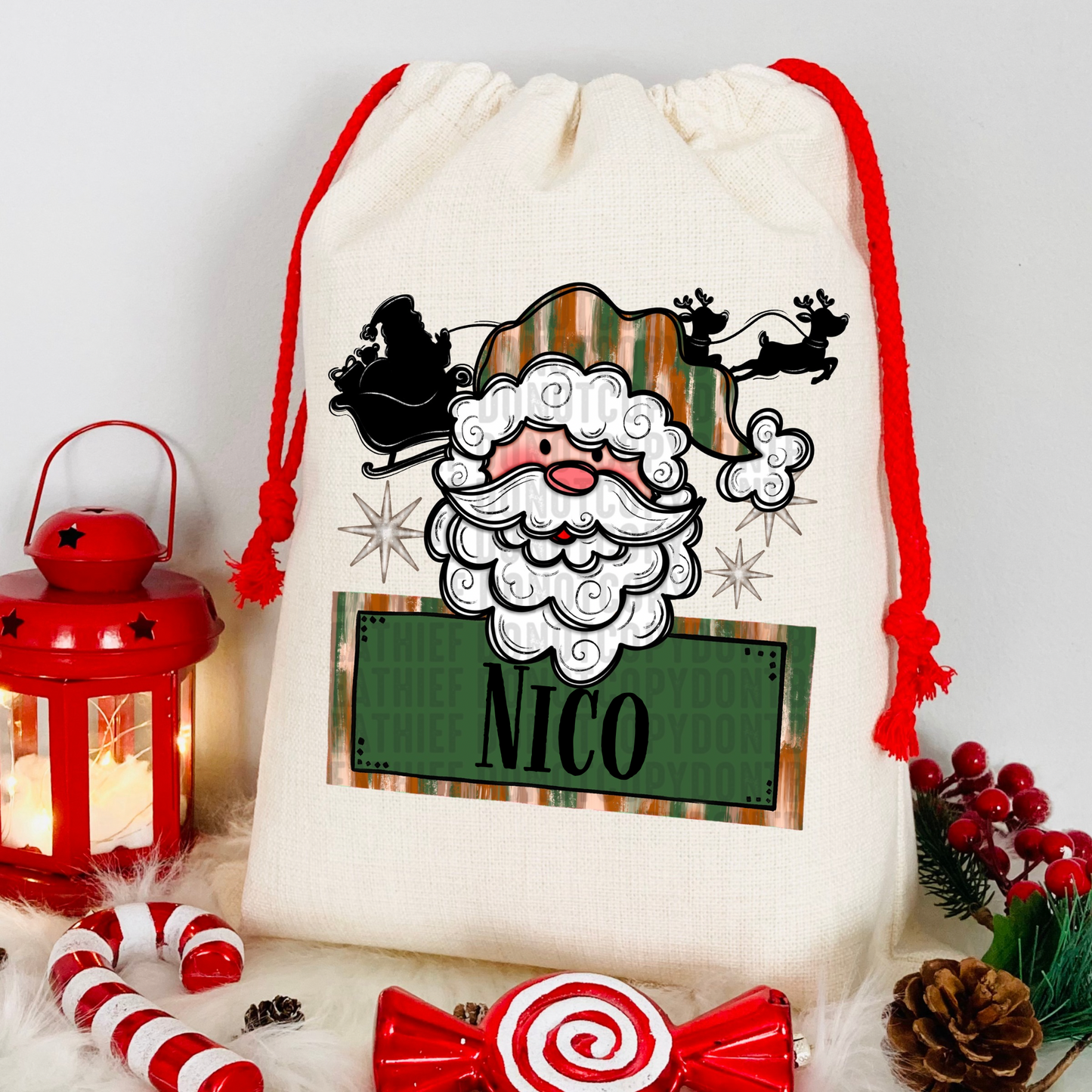 Customize it! Christmas Santa V1 Sack Green with Name Transfer Film SD114