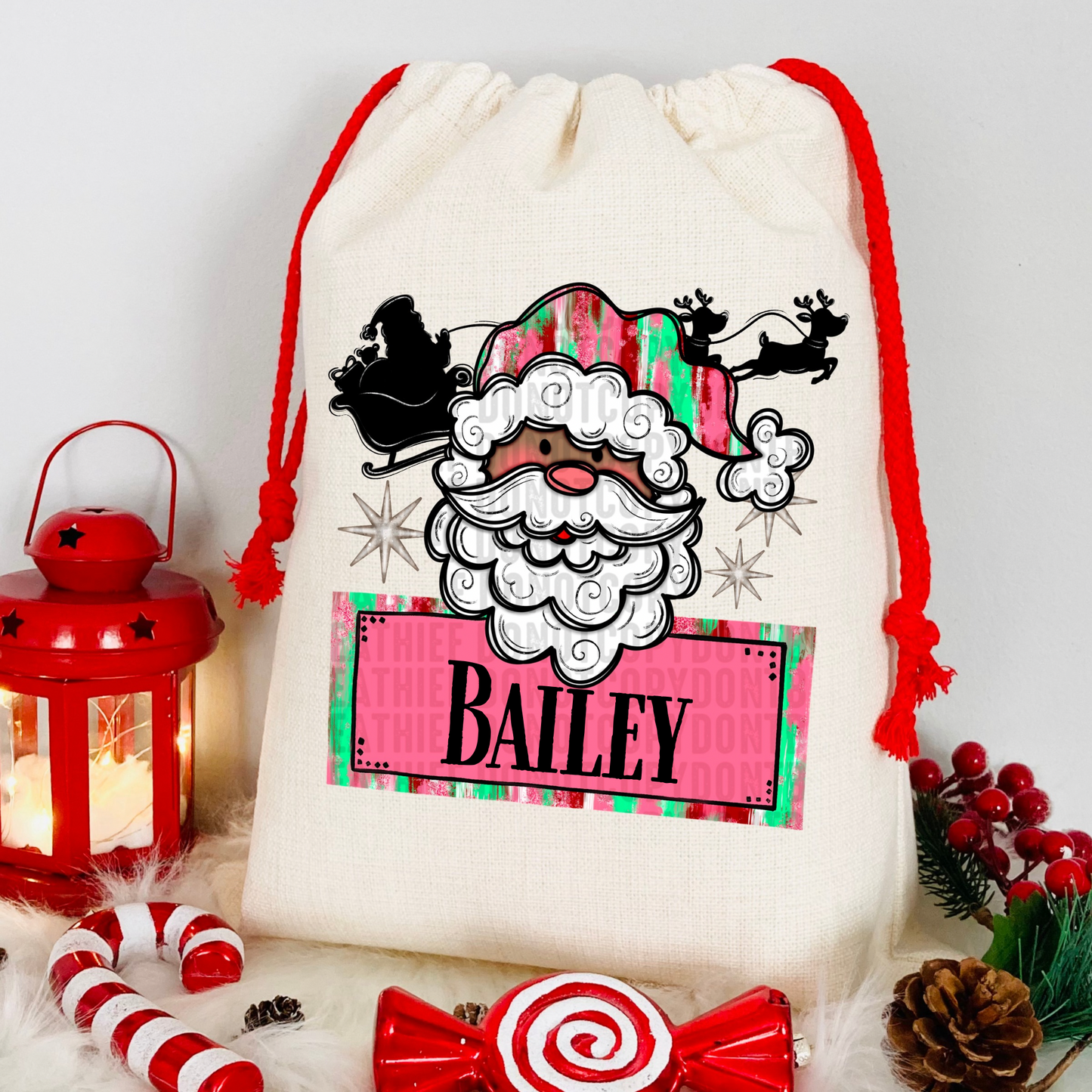 Customize it! Christmas Santa V2 Sack Pink with Name Transfer Film SD114