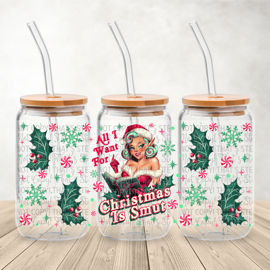 Vintage Pinup Christmas is smut Girl V1 16oz UV DTF Transfer Film G114