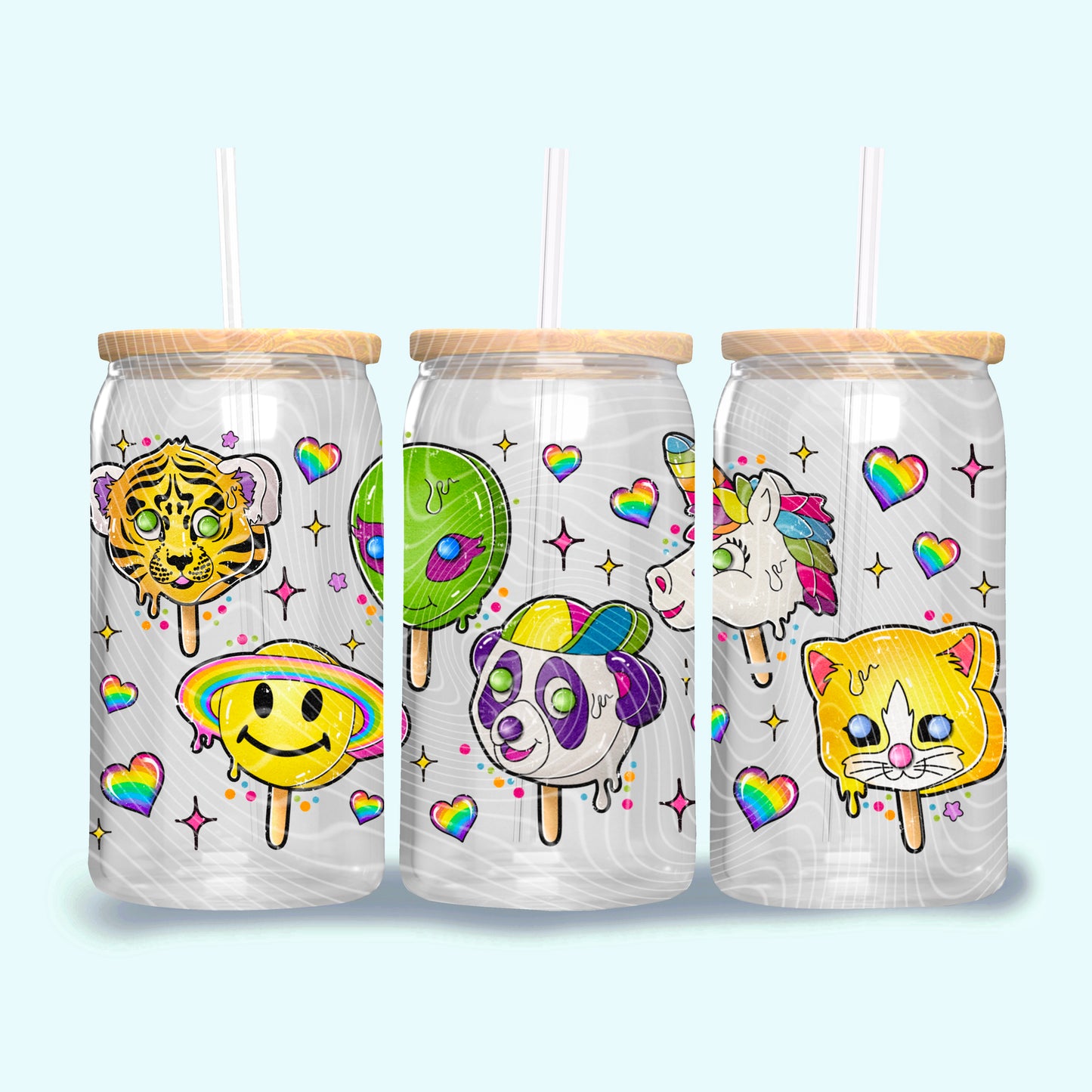 Rainbow Animal Friends Popsicles- 16oz UV DTF Transfer Film