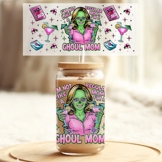 Ghoul Mom Zombie - 16oz Glass UV DTF Transfer Film