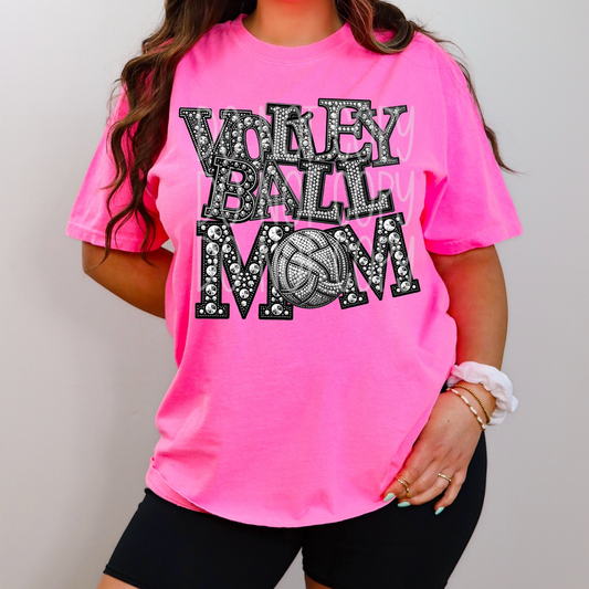 Volleyball Mom - Faux Rhinestone Faux Embroidered DTF Transfer Film
