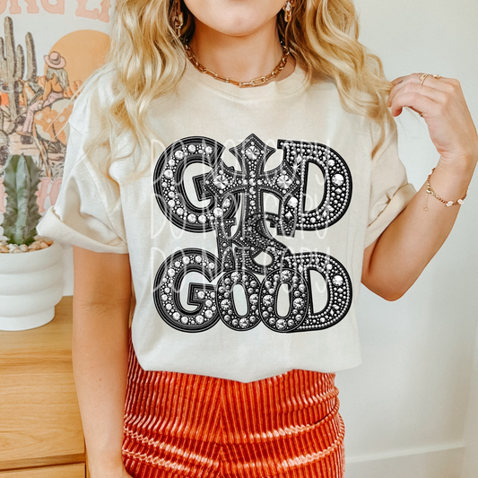Christian God is Good - Faux Rhinestone Faux Embroidered DTF Transfer Film