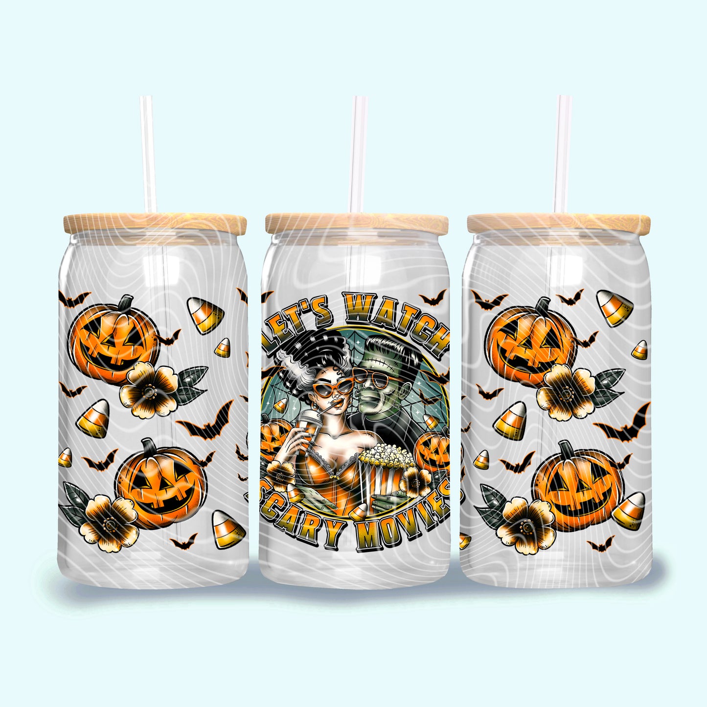 Halloween Lets watch movies - 16oz UV DTF Transfer Film G094