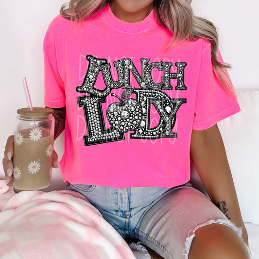 Lunch Lady - Faux Rhinestone Faux Embroidered DTF Transfer Film