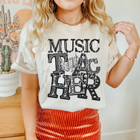 Music Teacher - Faux Rhinestone Faux Embroidered DTF Transfer Film