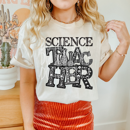 Science Teacher - Faux Rhinestone Faux Embroidered DTF Transfer Film