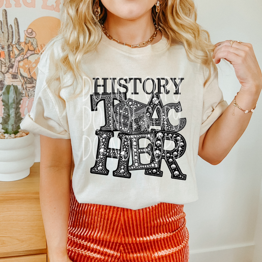History Teacher - Faux Rhinestone Faux Embroidered DTF Transfer Film