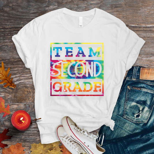 Tie Dye Team Second Grade Adult Cotton T-shirt