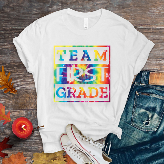 Tie Dye Team First Grade Adult Cotton T-shirt