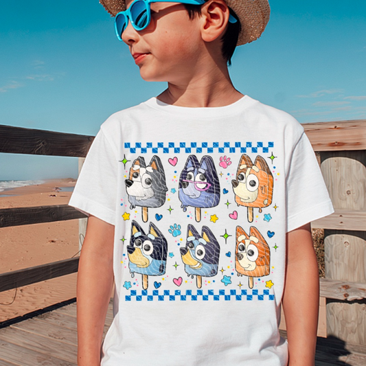 Blue Checker dog Popsicles DTF Transfer Film