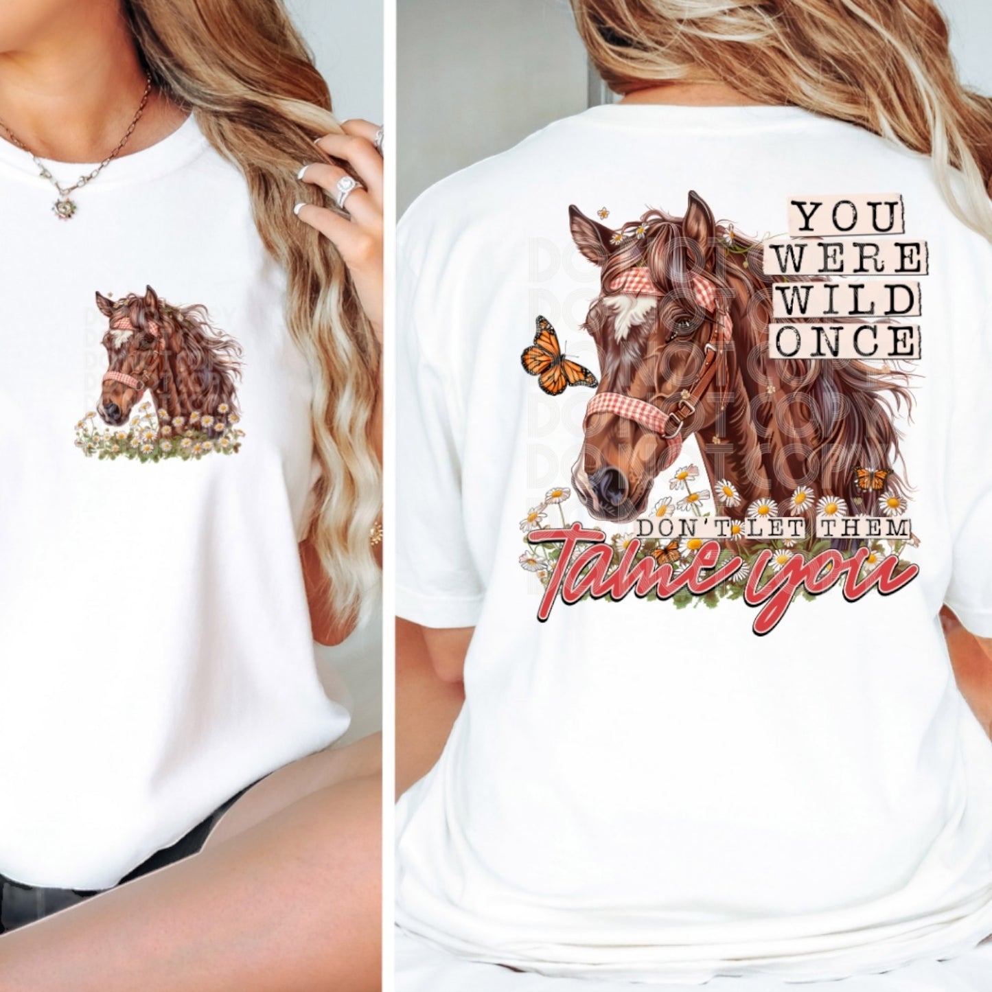 Wild once horse and butterfly with matching front pocket DTF Transfer Film