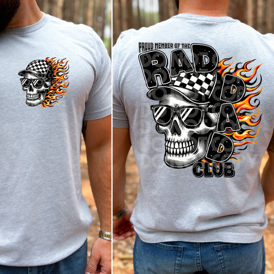 Rad Dad Skull head with flames with matching front pocket DTF Transfer Film