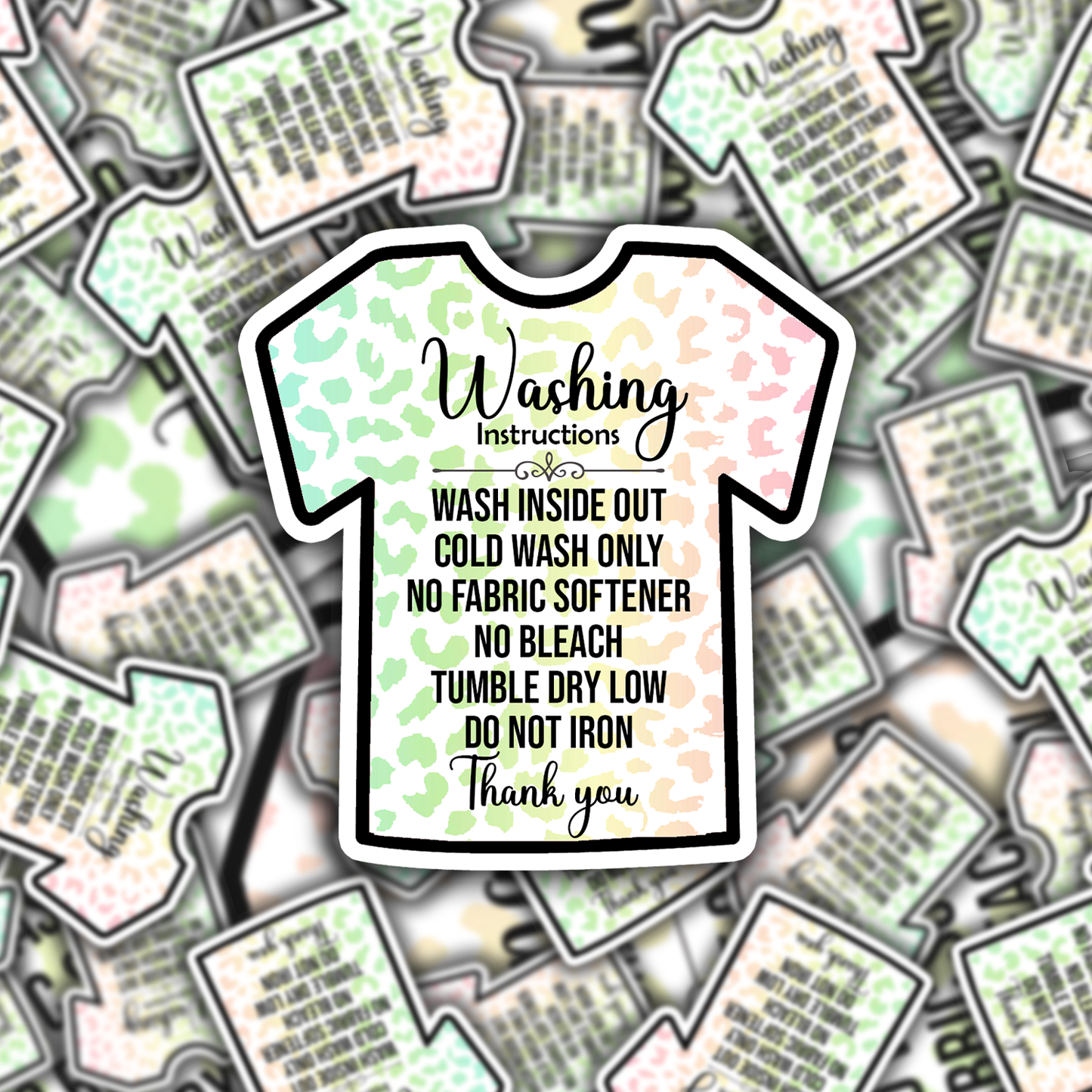 Packaging Care Card Stickers - Tshirt Care instructions - Rainbow Leopard Thank you