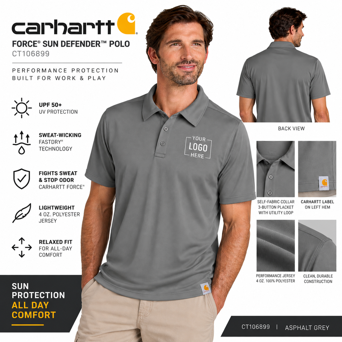 Custom Carhartt Force® Sun Defender™ Polo | CT106899