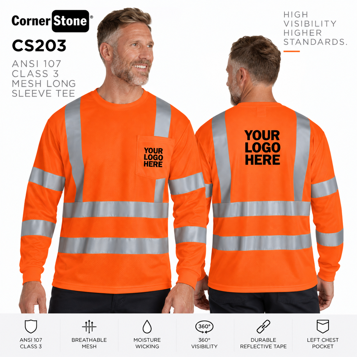 Custom ANSI Class 3 Long Sleeve Safety Shirt | CornerStone CS203