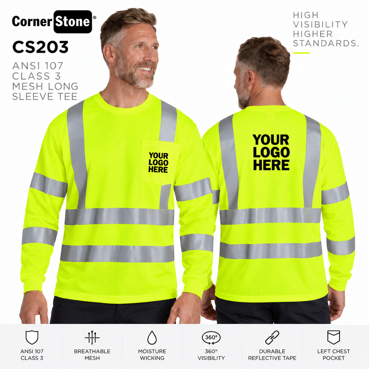 Custom ANSI Class 3 Long Sleeve Safety Shirt | CornerStone CS203