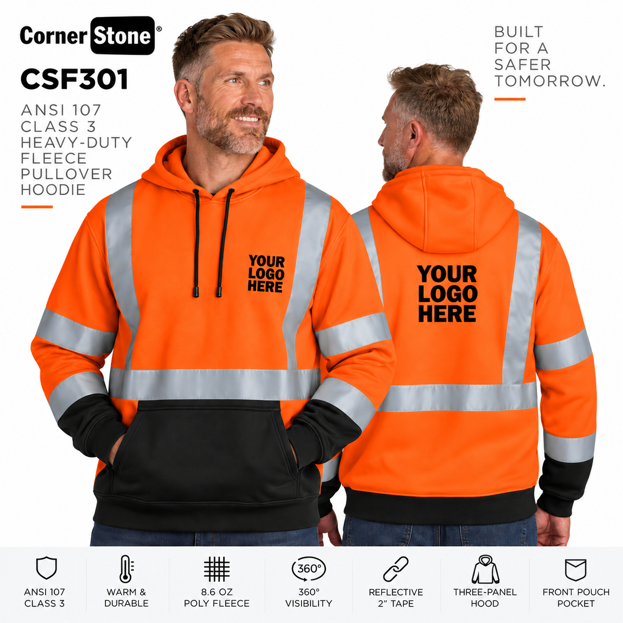 Custom ANSI Class 3 Safety Hoodie | CornerStone CSF301