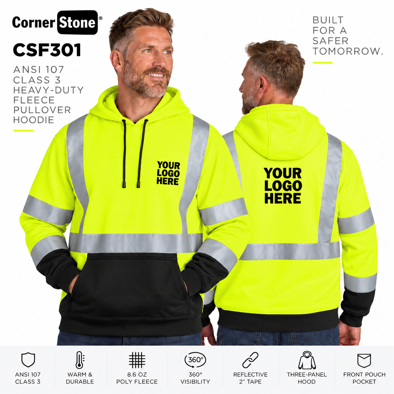 Custom ANSI Class 3 Safety Hoodie | CornerStone CSF301