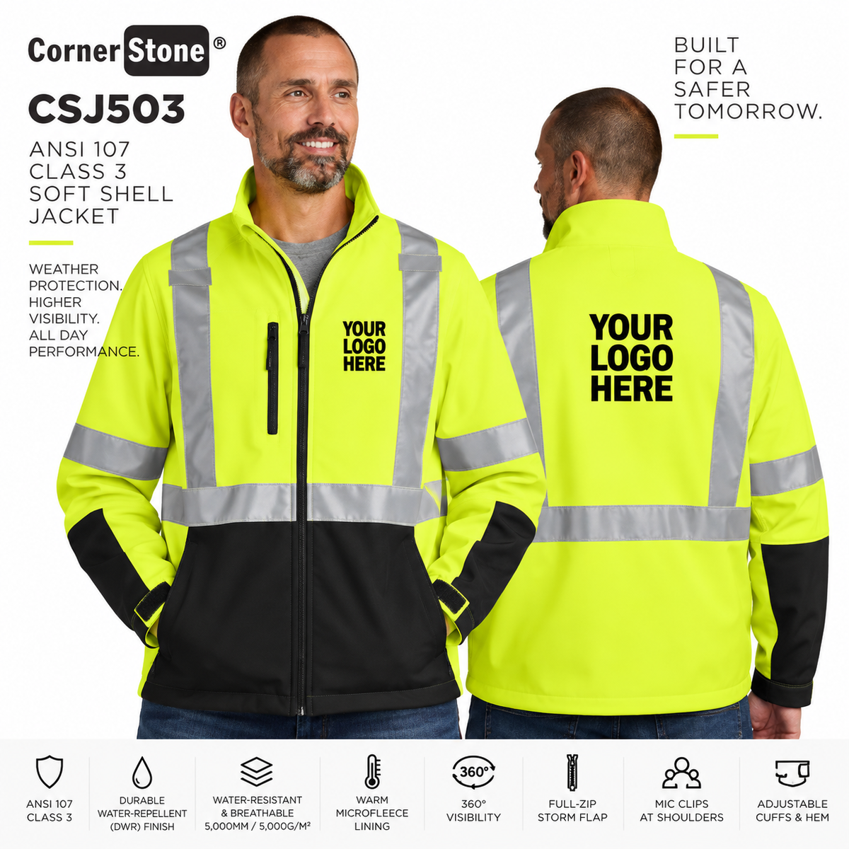 Custom ANSI Class 3 Soft Shell Jacket | CornerStone CSJ503