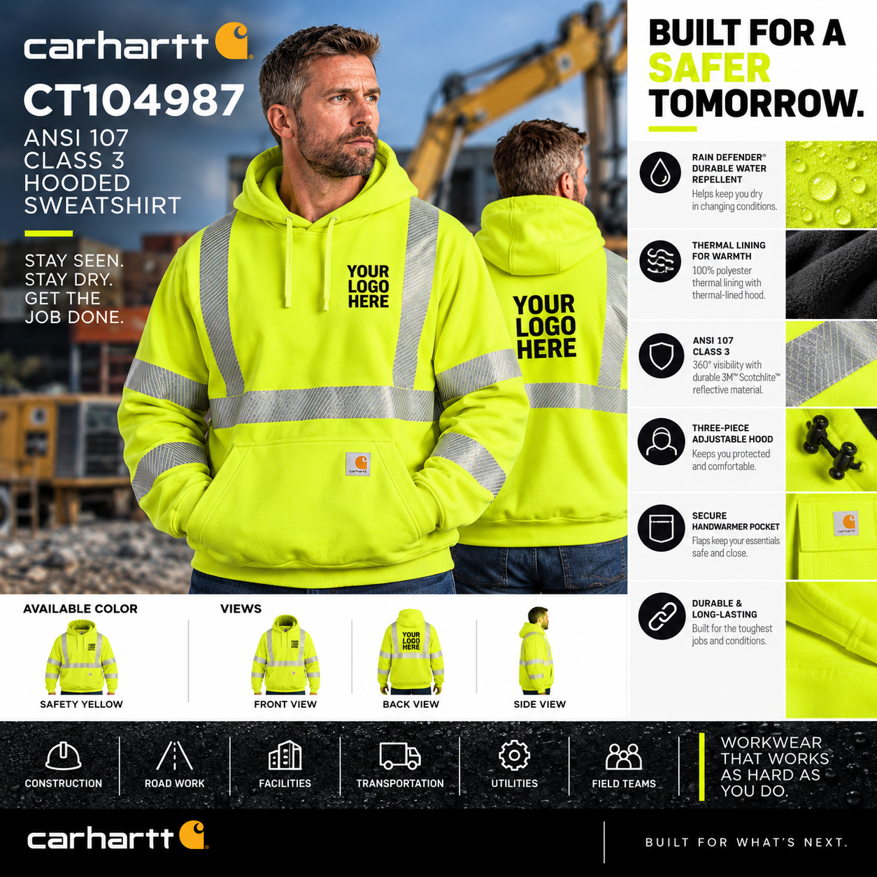 Custom Carhartt ANSI Class 3 High-Visibility Pullover Hoodie | CT104987