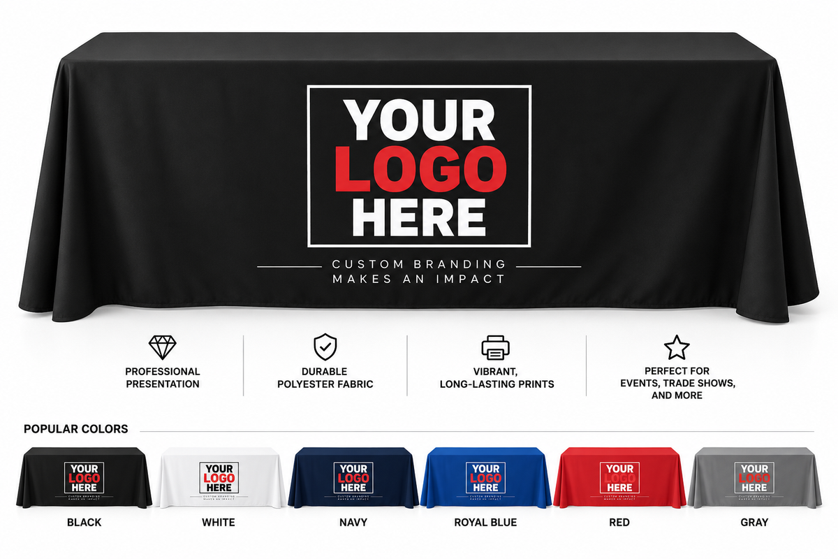 Custom Throw Table Cover with Logo | 6 ft & 8 ft