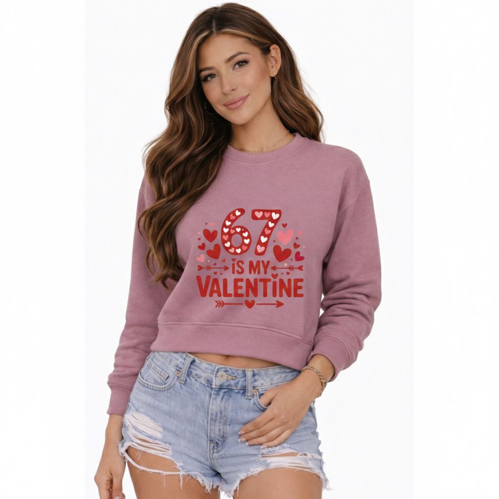 6 7 Is My Valentine Cropped Crew Sweatshirt – Valentine’s Day Edition
