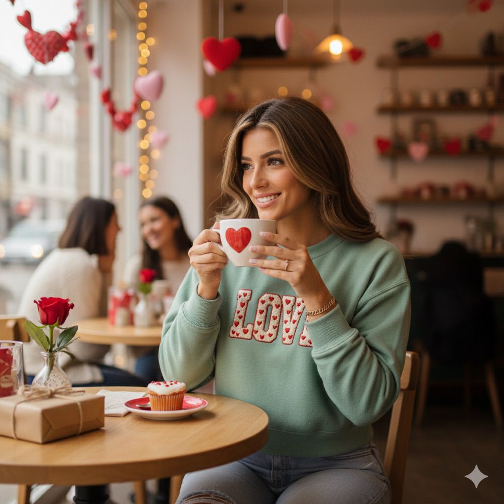 LOVE Cropped Sweatshirt – Faux Chenille Plush Embroidery–Style Valentine Design
