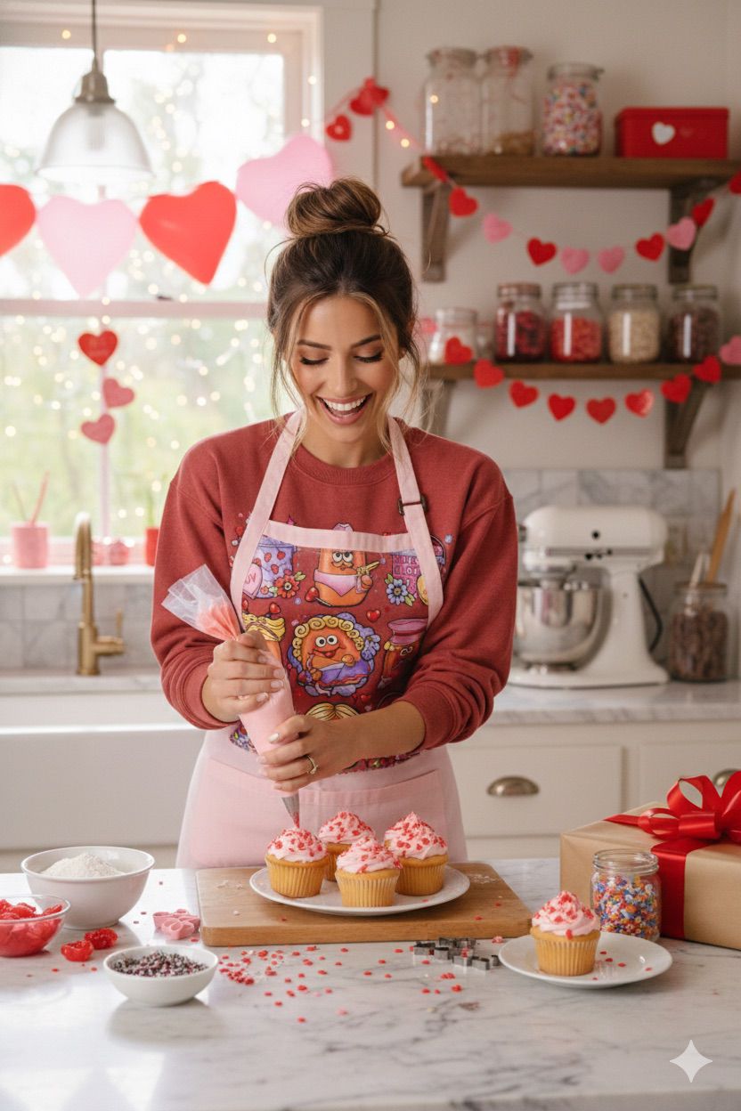 Valentine’s Day Munchkin Nuggets Cropped Sweatshirt – Cute Faux Embroidery Design