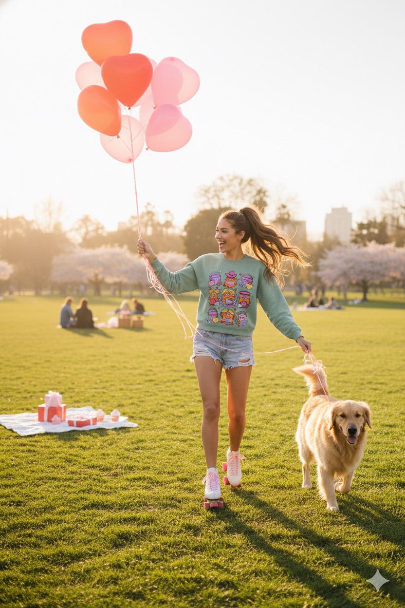 Valentine’s Day Munchkin Nuggets Cropped Sweatshirt – Cute Faux Embroidery Design