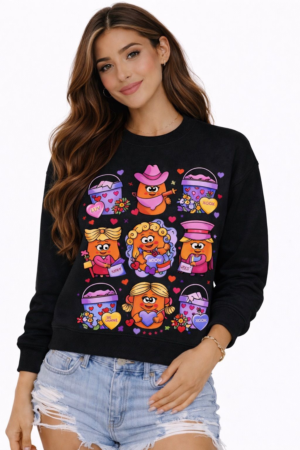 Valentine’s Day Munchkin Nuggets Cropped Sweatshirt – Cute Faux Embroidery Design