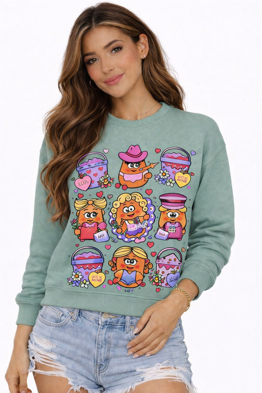 Valentine’s Day Munchkin Nuggets Cropped Sweatshirt – Cute Faux Embroidery Design