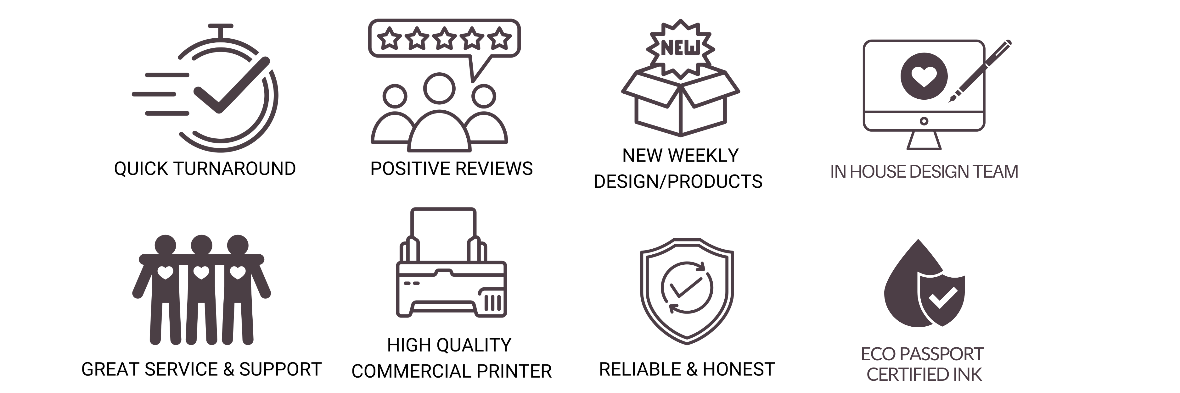 DTF and UV DTF transfers Orlando FL - Quick turnaround, positive reviews, new weekly designs, in-house design team, commercial printer, reliable service, eco passport certified ink