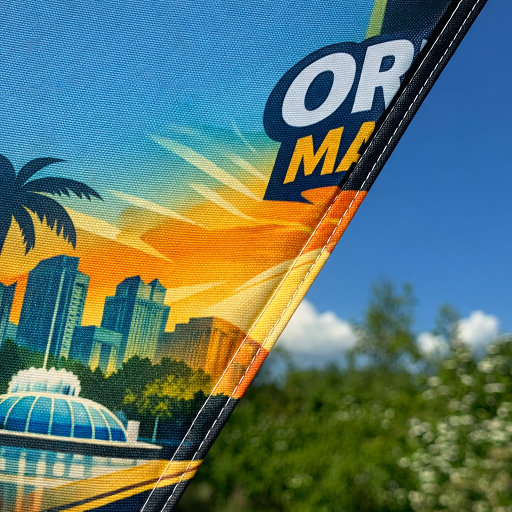 Giant flex arch flag banner used as an event entrance display printed in Orlando