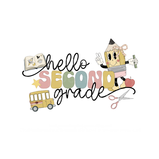 Retro Hello Second Grade with BOW Transfer Film 2261