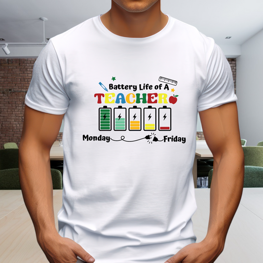 Battery life of a Teacher Adult Cotton T-shirt