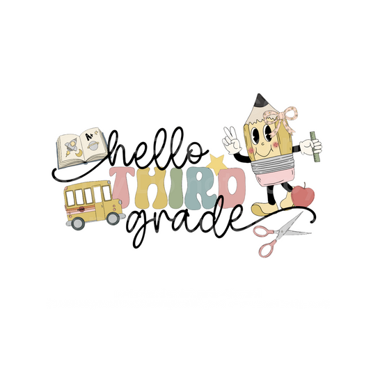 Retro Hello Third Grade with BOW Transfer Film 2259