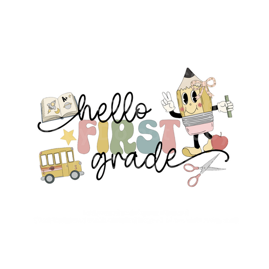 Retro Hello First Grade with BOW Transfer Film 2263