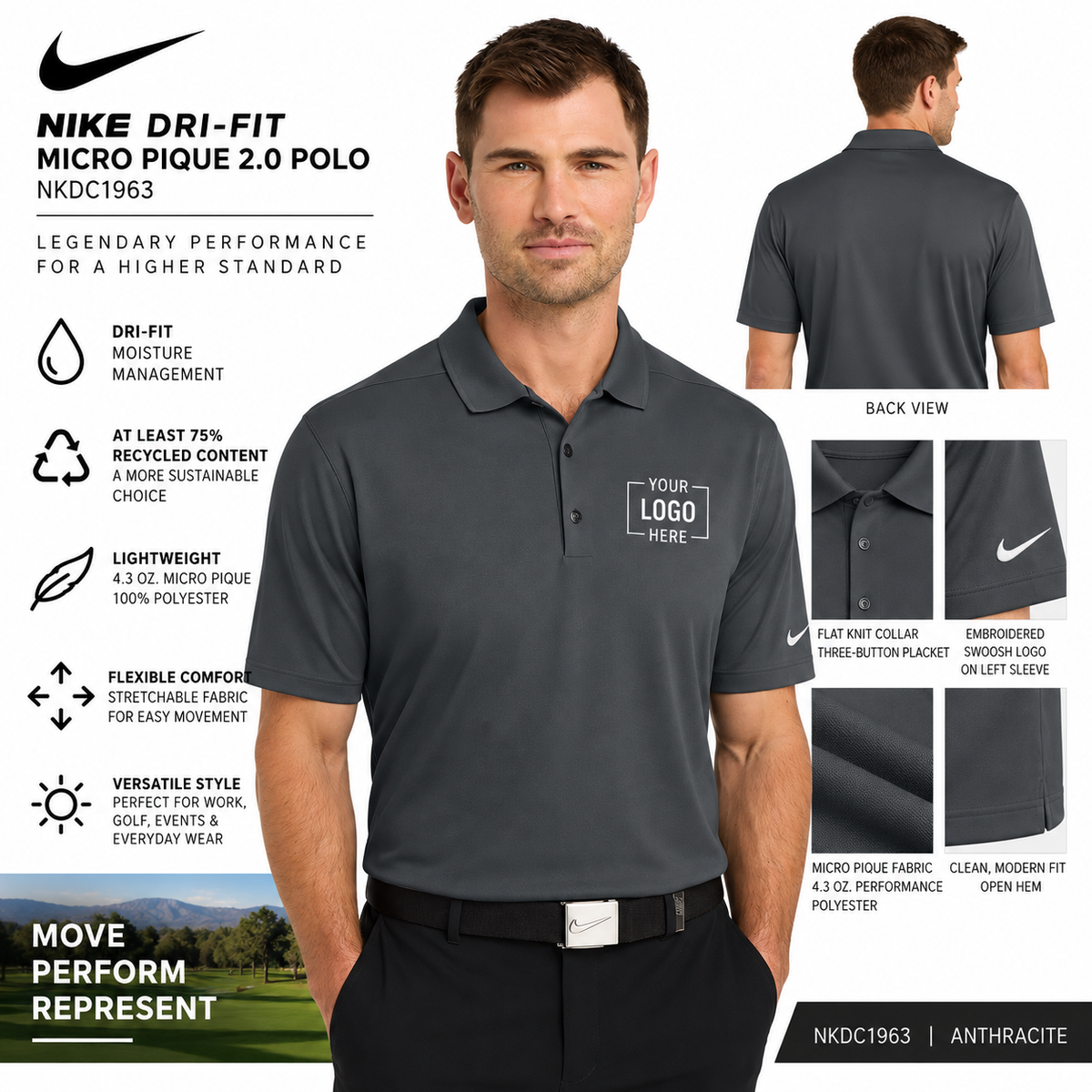 Custom Nike Dri-FIT Micro Pique 2.0 Polo | NKDC1963