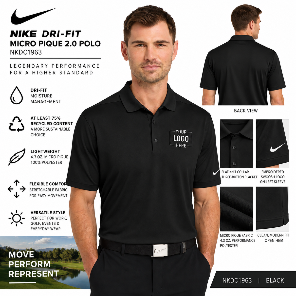 Custom Nike Dri-FIT Micro Pique 2.0 Polo | NKDC1963