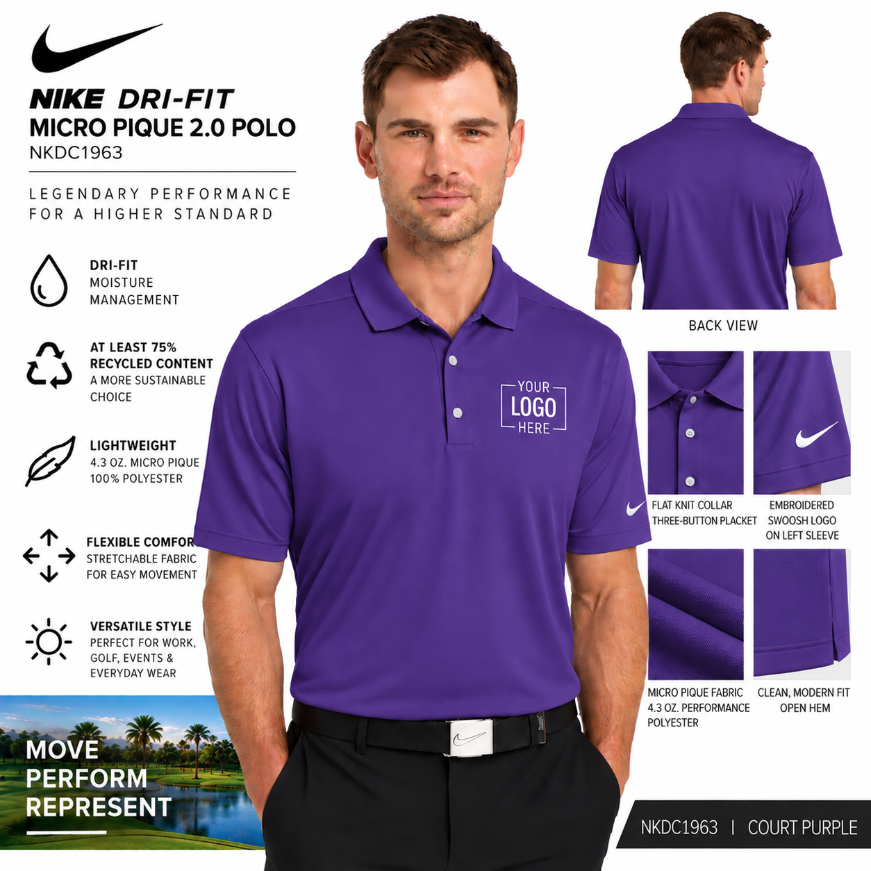 Custom Nike Dri-FIT Micro Pique 2.0 Polo | NKDC1963