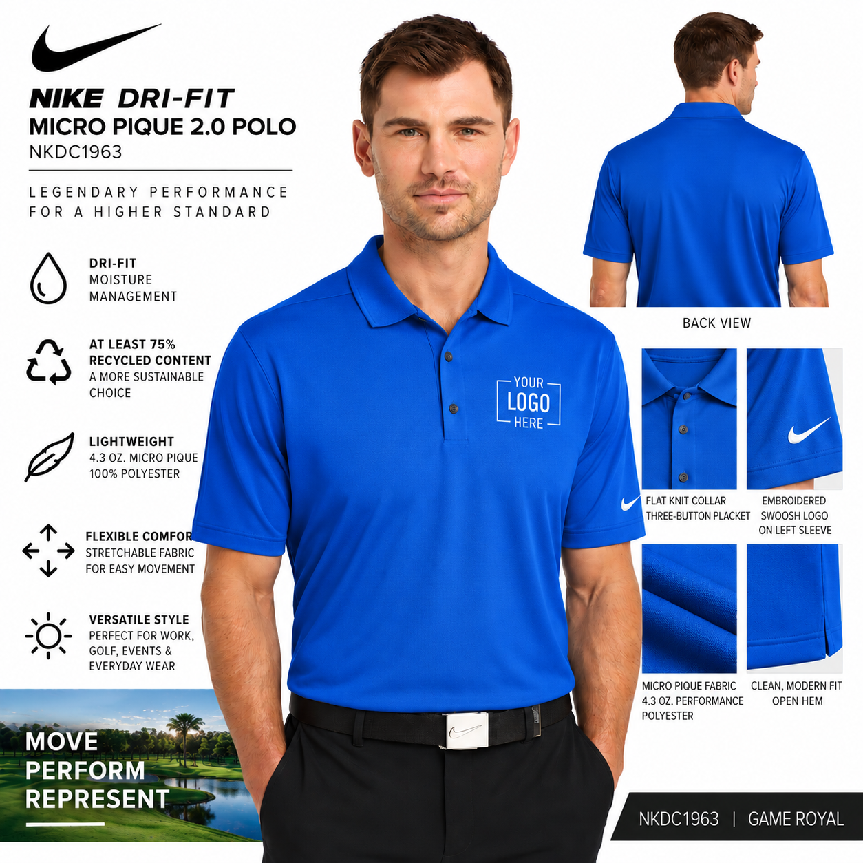 Custom Nike Dri-FIT Micro Pique 2.0 Polo | NKDC1963