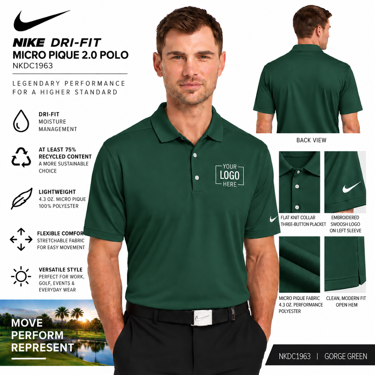 Custom Nike Dri-FIT Micro Pique 2.0 Polo | NKDC1963