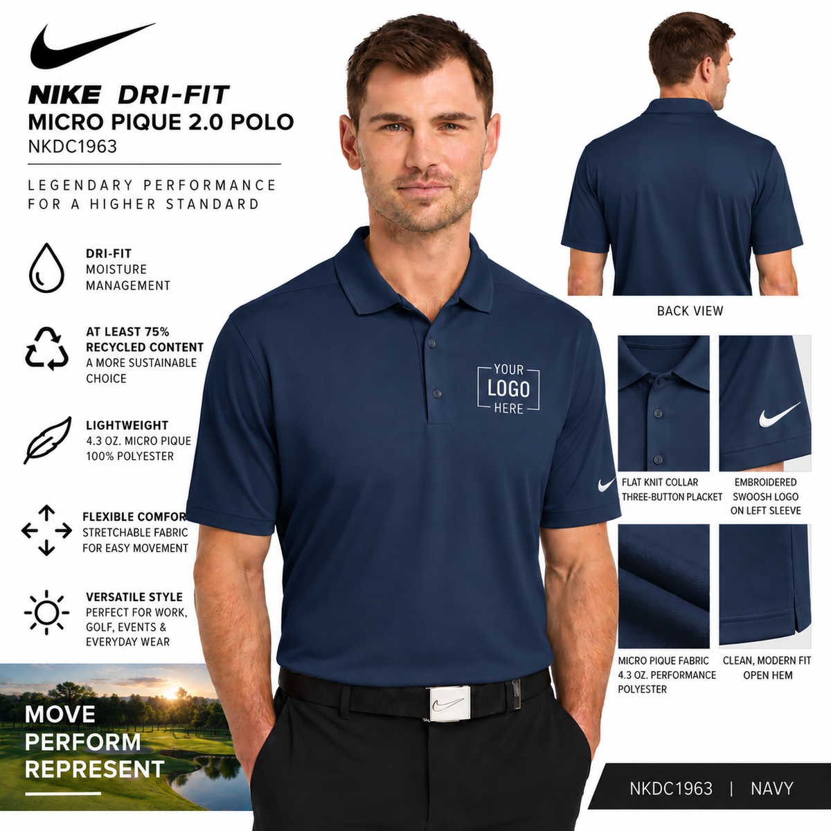 Custom Nike Dri-FIT Micro Pique 2.0 Polo | NKDC1963