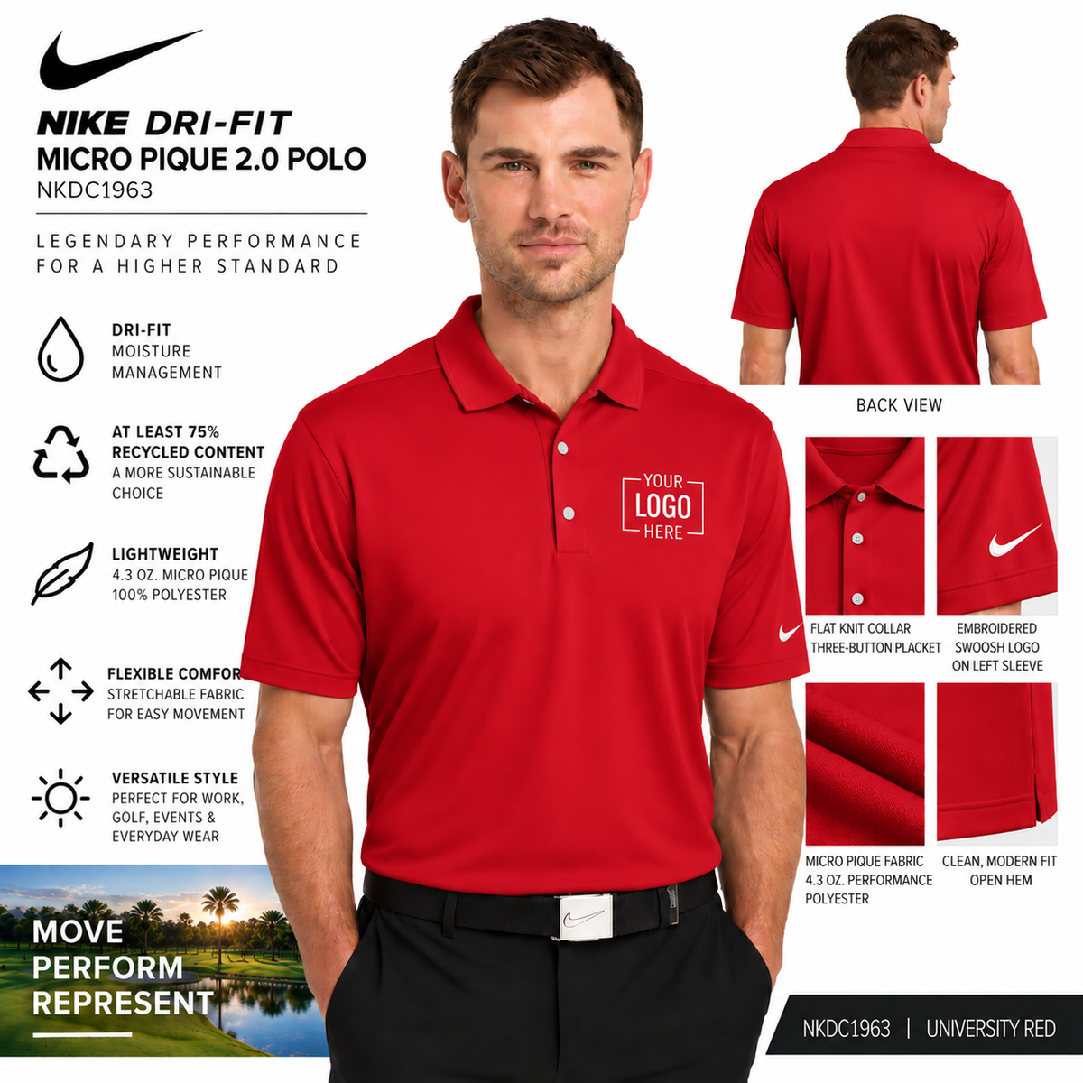 Custom Nike Dri-FIT Micro Pique 2.0 Polo | NKDC1963
