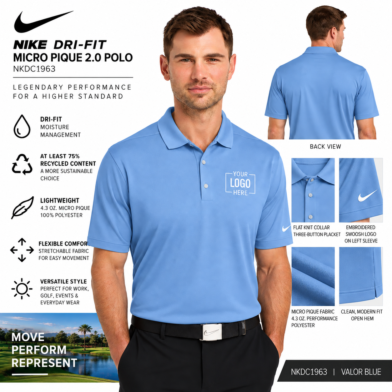 Custom Nike Dri-FIT Micro Pique 2.0 Polo | NKDC1963