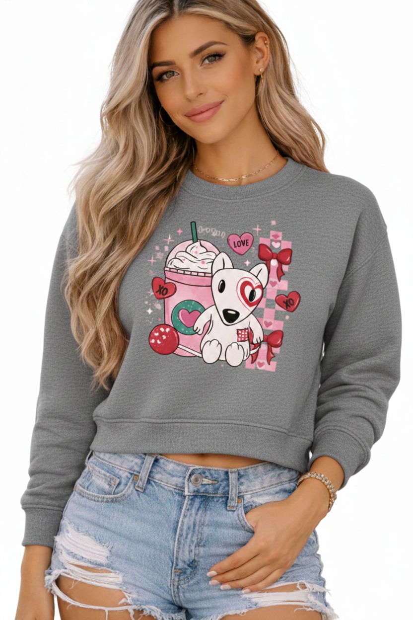 Women’s Cropped Crewneck Sweatshirt – Bella+Canvas 7503 | Valentine Frappe Dog (TG124)