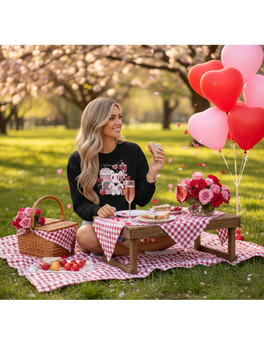 Women’s Cropped Crewneck Sweatshirt – Bella+Canvas 7503 | Valentine Frappe Dog (TG124)