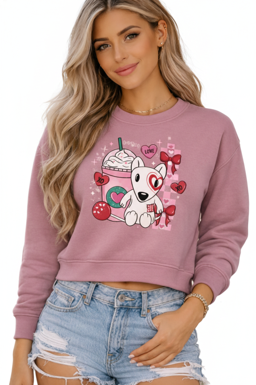 Women’s Cropped Crewneck Sweatshirt – Bella+Canvas 7503 | Valentine Frappe Dog (TG124)