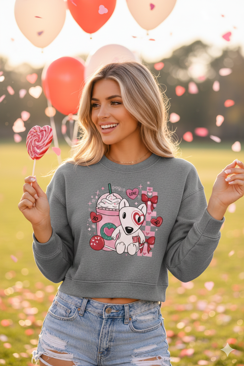 Women’s Cropped Crewneck Sweatshirt – Bella+Canvas 7503 | Valentine Frappe Dog (TG124)